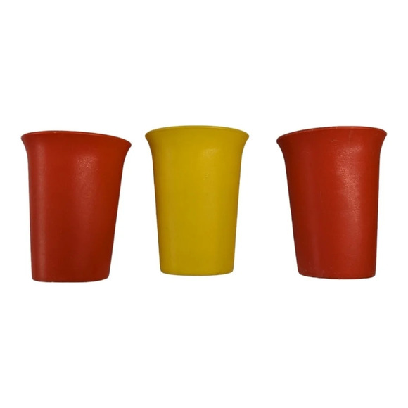 Trio of Vintage Flared Edge  Tupperware Plastic Cups 2-Orange/1 Yellow - Picture 1 of 5
